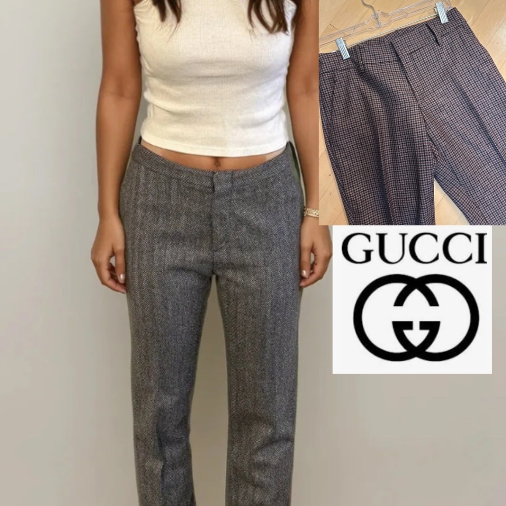 GUCCI brown herringbone pkaid wool pant, 38/XS, GD1201